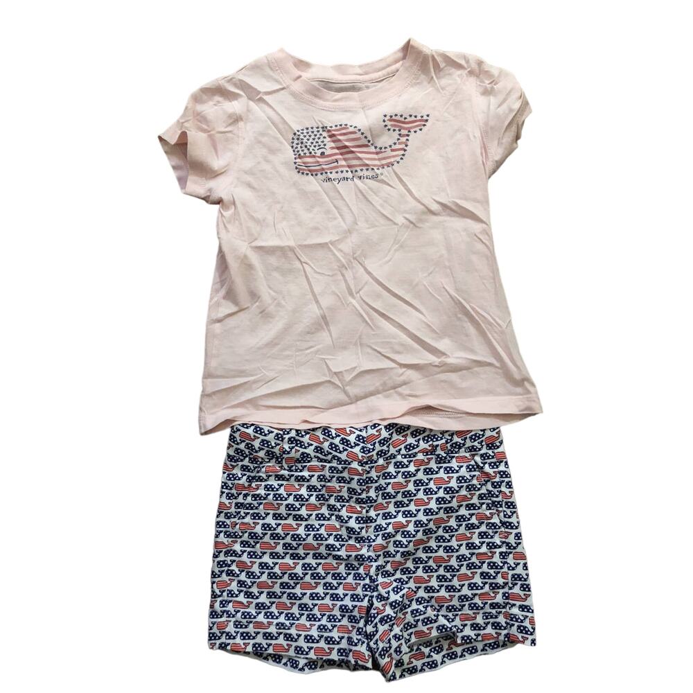 Vineyard Vines Pink Shirt And Blue White Stars Stripes Whale Shirt size 5